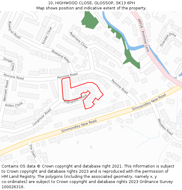 10, HIGHWOOD CLOSE, GLOSSOP, SK13 6PH: Location map and indicative extent of plot