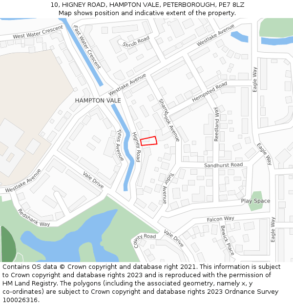 10, HIGNEY ROAD, HAMPTON VALE, PETERBOROUGH, PE7 8LZ: Location map and indicative extent of plot