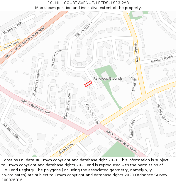 10, HILL COURT AVENUE, LEEDS, LS13 2AR: Location map and indicative extent of plot