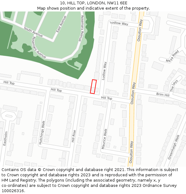 10, HILL TOP, LONDON, NW11 6EE: Location map and indicative extent of plot