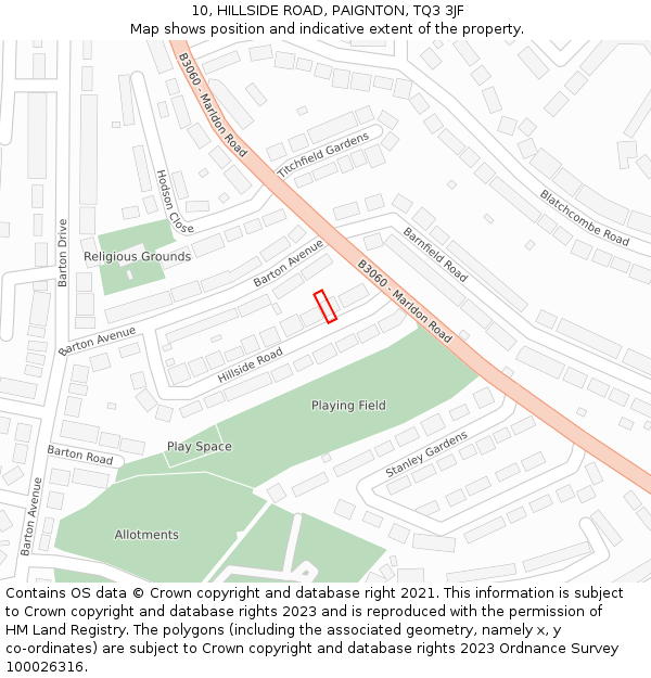 10, HILLSIDE ROAD, PAIGNTON, TQ3 3JF: Location map and indicative extent of plot