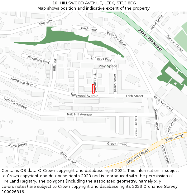 10, HILLSWOOD AVENUE, LEEK, ST13 8EG: Location map and indicative extent of plot