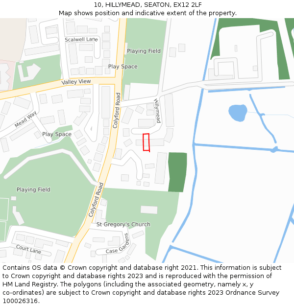 10, HILLYMEAD, SEATON, EX12 2LF: Location map and indicative extent of plot