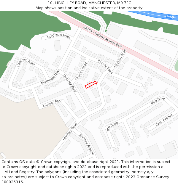 10, HINCHLEY ROAD, MANCHESTER, M9 7FG: Location map and indicative extent of plot