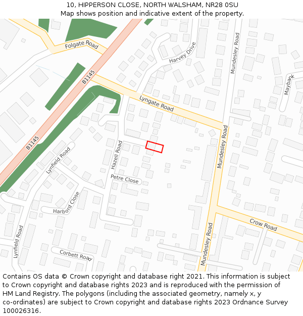10, HIPPERSON CLOSE, NORTH WALSHAM, NR28 0SU: Location map and indicative extent of plot