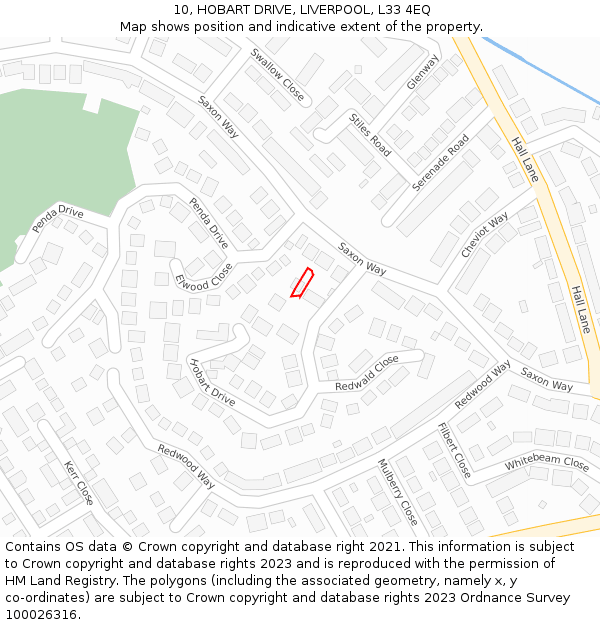10, HOBART DRIVE, LIVERPOOL, L33 4EQ: Location map and indicative extent of plot