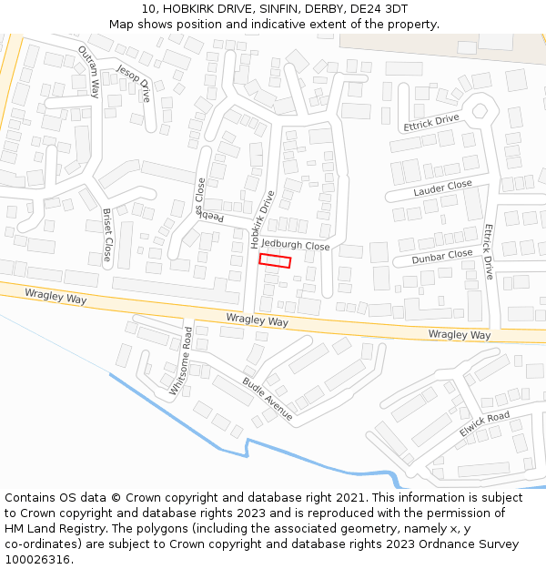 10, HOBKIRK DRIVE, SINFIN, DERBY, DE24 3DT: Location map and indicative extent of plot