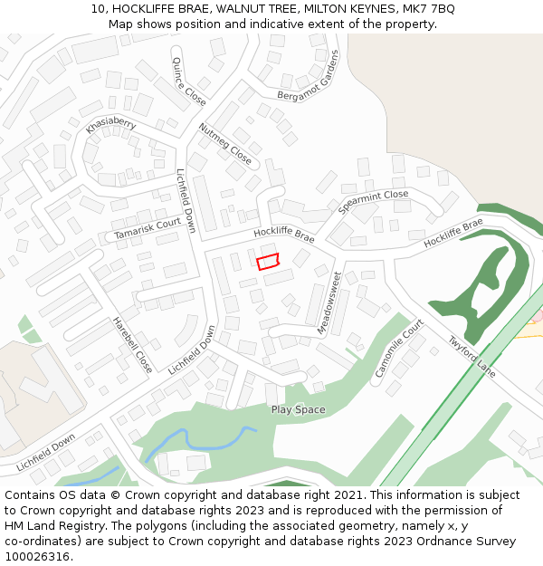 10, HOCKLIFFE BRAE, WALNUT TREE, MILTON KEYNES, MK7 7BQ: Location map and indicative extent of plot