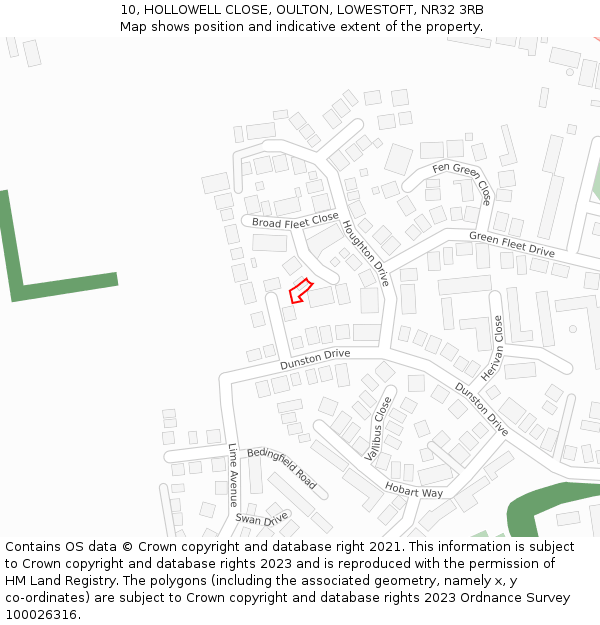10, HOLLOWELL CLOSE, OULTON, LOWESTOFT, NR32 3RB: Location map and indicative extent of plot