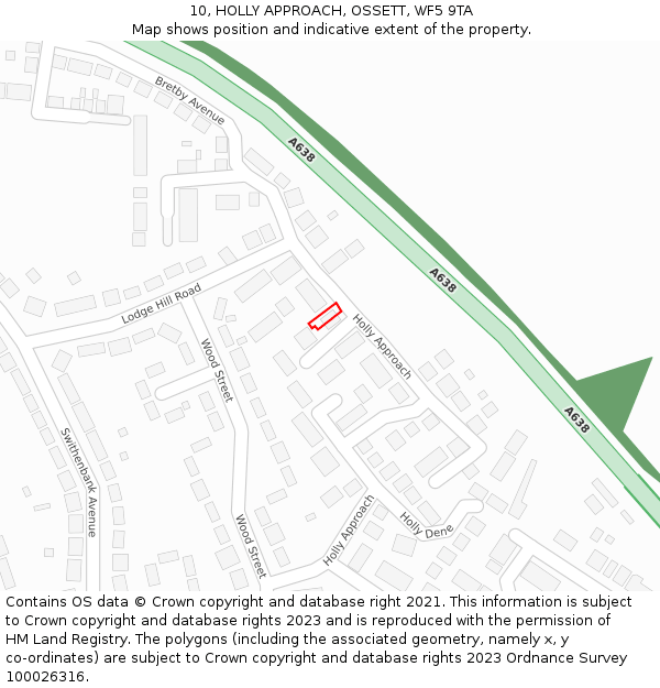 10, HOLLY APPROACH, OSSETT, WF5 9TA: Location map and indicative extent of plot