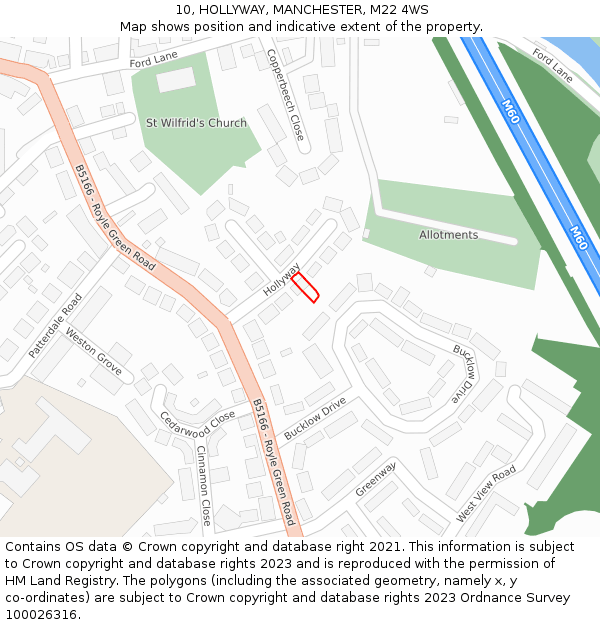 10, HOLLYWAY, MANCHESTER, M22 4WS: Location map and indicative extent of plot