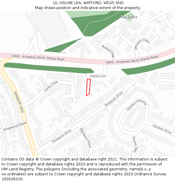 10, HOLME LEA, WATFORD, WD25 0ND: Location map and indicative extent of plot