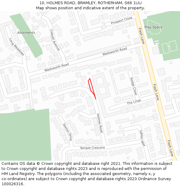 10, HOLMES ROAD, BRAMLEY, ROTHERHAM, S66 1UU: Location map and indicative extent of plot
