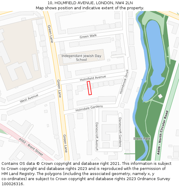 10, HOLMFIELD AVENUE, LONDON, NW4 2LN: Location map and indicative extent of plot