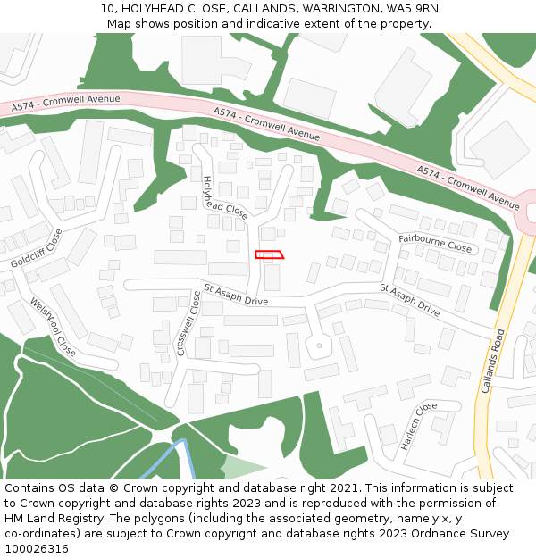 10, HOLYHEAD CLOSE, CALLANDS, WARRINGTON, WA5 9RN: Location map and indicative extent of plot