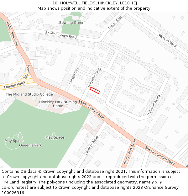 10, HOLYWELL FIELDS, HINCKLEY, LE10 1EJ: Location map and indicative extent of plot