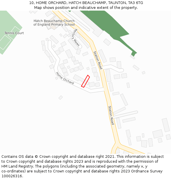 10, HOME ORCHARD, HATCH BEAUCHAMP, TAUNTON, TA3 6TG: Location map and indicative extent of plot