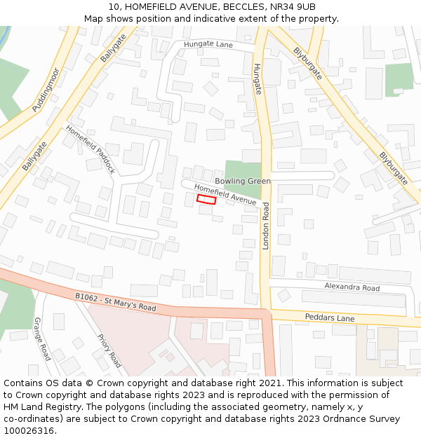 10, HOMEFIELD AVENUE, BECCLES, NR34 9UB: Location map and indicative extent of plot