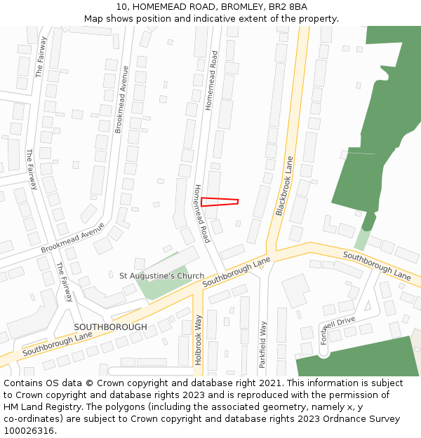 10, HOMEMEAD ROAD, BROMLEY, BR2 8BA: Location map and indicative extent of plot