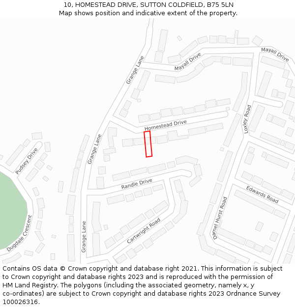 10, HOMESTEAD DRIVE, SUTTON COLDFIELD, B75 5LN: Location map and indicative extent of plot