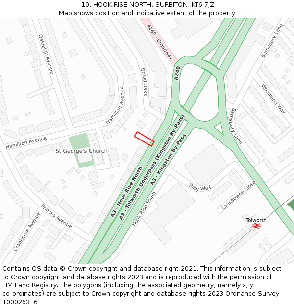 10, HOOK RISE NORTH, SURBITON, KT6 7JZ: Location map and indicative extent of plot