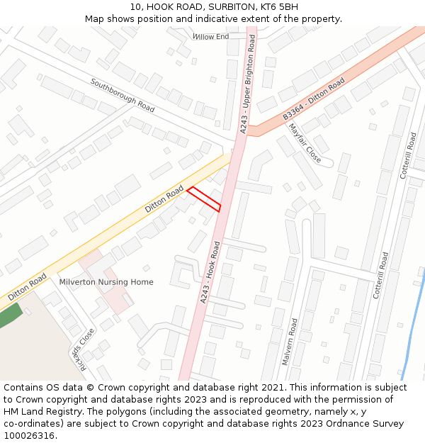 10, HOOK ROAD, SURBITON, KT6 5BH: Location map and indicative extent of plot