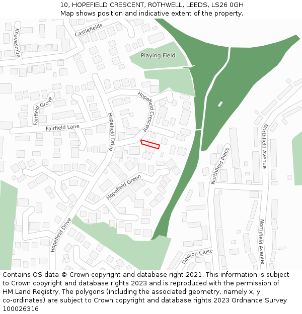 10, HOPEFIELD CRESCENT, ROTHWELL, LEEDS, LS26 0GH: Location map and indicative extent of plot