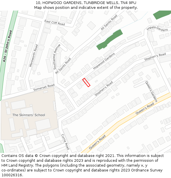10, HOPWOOD GARDENS, TUNBRIDGE WELLS, TN4 9PU: Location map and indicative extent of plot