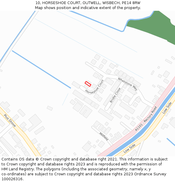 10, HORSESHOE COURT, OUTWELL, WISBECH, PE14 8RW: Location map and indicative extent of plot
