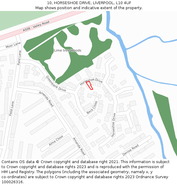 10, HORSESHOE DRIVE, LIVERPOOL, L10 4UF: Location map and indicative extent of plot