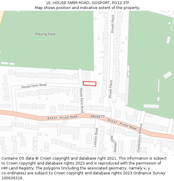 10, HOUSE FARM ROAD, GOSPORT, PO12 3TF: Location map and indicative extent of plot