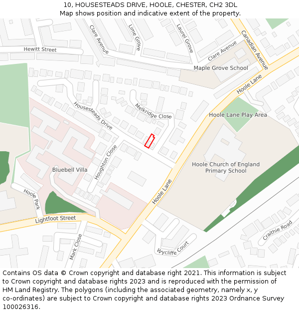 10, HOUSESTEADS DRIVE, HOOLE, CHESTER, CH2 3DL: Location map and indicative extent of plot