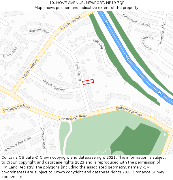 10, HOVE AVENUE, NEWPORT, NP19 7QP: Location map and indicative extent of plot