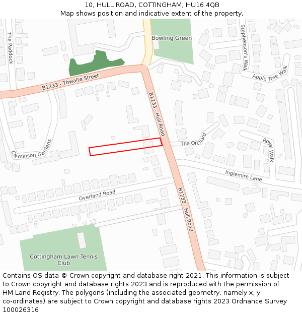 10, HULL ROAD, COTTINGHAM, HU16 4QB: Location map and indicative extent of plot