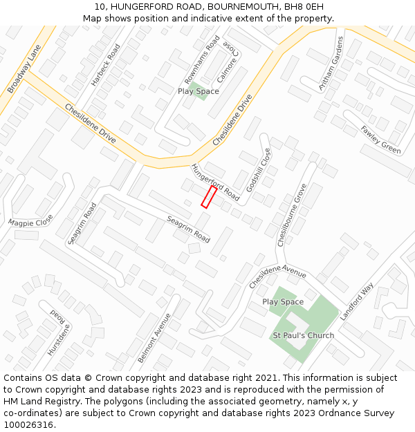 10, HUNGERFORD ROAD, BOURNEMOUTH, BH8 0EH: Location map and indicative extent of plot