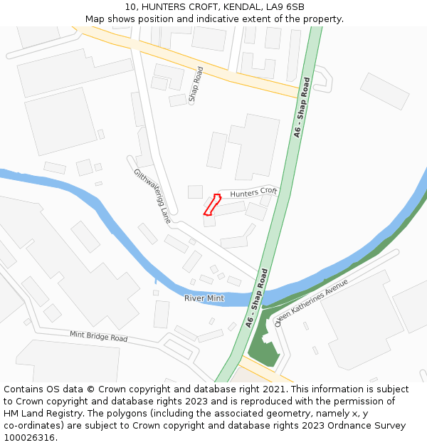 10, HUNTERS CROFT, KENDAL, LA9 6SB: Location map and indicative extent of plot