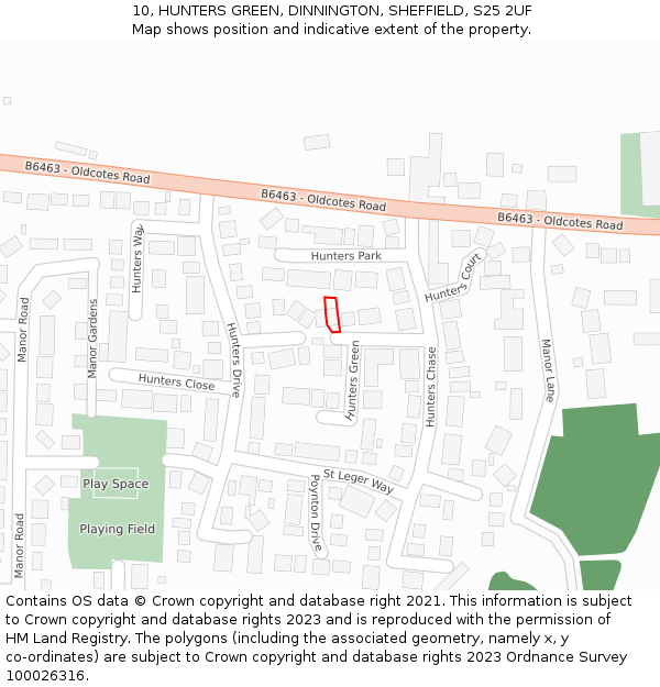 10, HUNTERS GREEN, DINNINGTON, SHEFFIELD, S25 2UF: Location map and indicative extent of plot