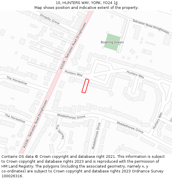 10, HUNTERS WAY, YORK, YO24 1JJ: Location map and indicative extent of plot