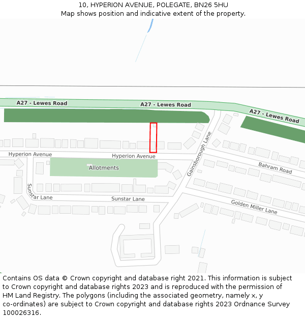 10, HYPERION AVENUE, POLEGATE, BN26 5HU: Location map and indicative extent of plot