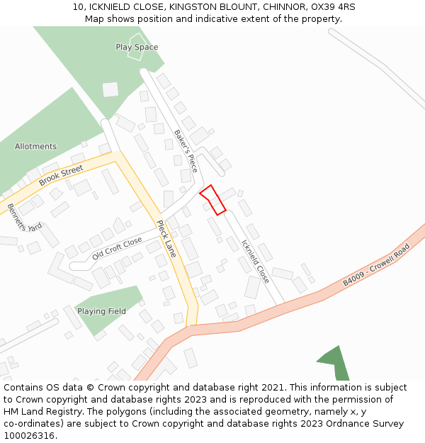 10, ICKNIELD CLOSE, KINGSTON BLOUNT, CHINNOR, OX39 4RS: Location map and indicative extent of plot