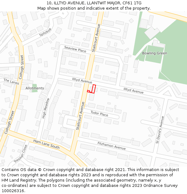 10, ILLTYD AVENUE, LLANTWIT MAJOR, CF61 1TG: Location map and indicative extent of plot