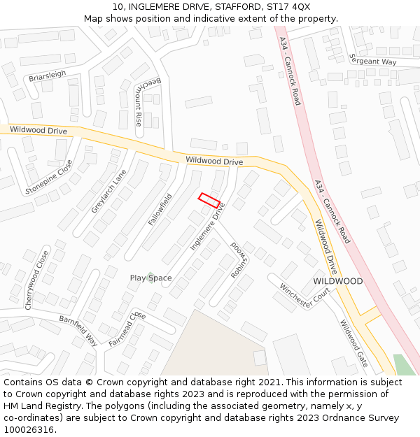 10, INGLEMERE DRIVE, STAFFORD, ST17 4QX: Location map and indicative extent of plot