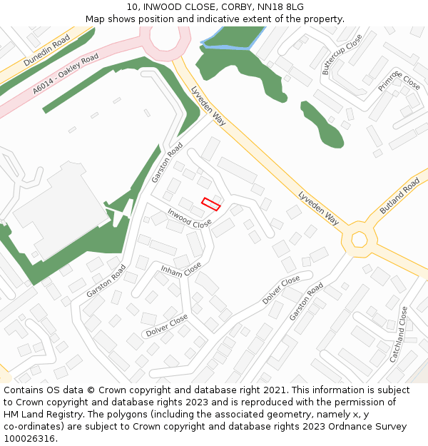10, INWOOD CLOSE, CORBY, NN18 8LG: Location map and indicative extent of plot