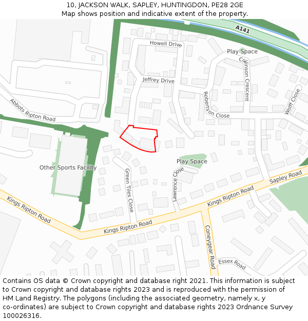10, JACKSON WALK, SAPLEY, HUNTINGDON, PE28 2GE: Location map and indicative extent of plot