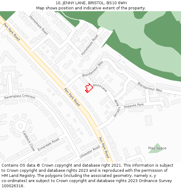 10, JENNY LANE, BRISTOL, BS10 6WH: Location map and indicative extent of plot