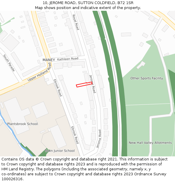 10, JEROME ROAD, SUTTON COLDFIELD, B72 1SR: Location map and indicative extent of plot
