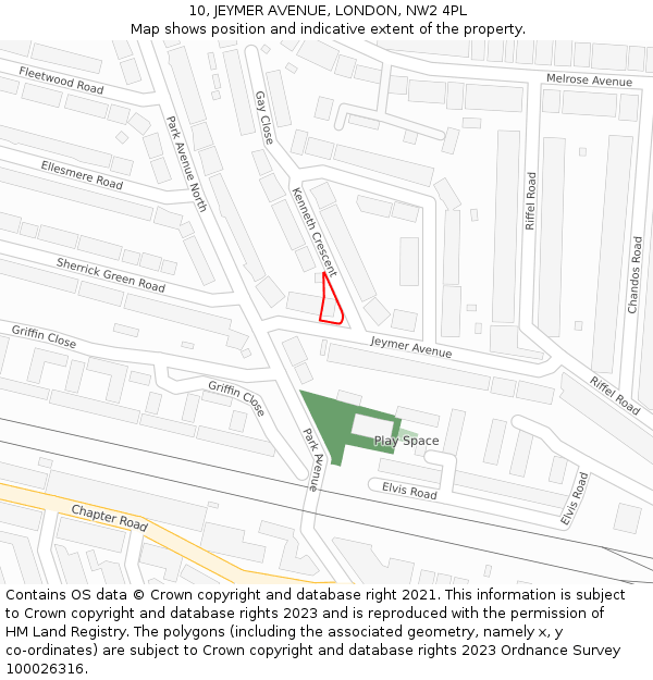10, JEYMER AVENUE, LONDON, NW2 4PL: Location map and indicative extent of plot