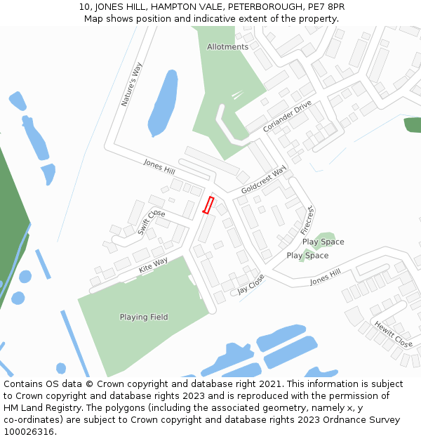 10, JONES HILL, HAMPTON VALE, PETERBOROUGH, PE7 8PR: Location map and indicative extent of plot