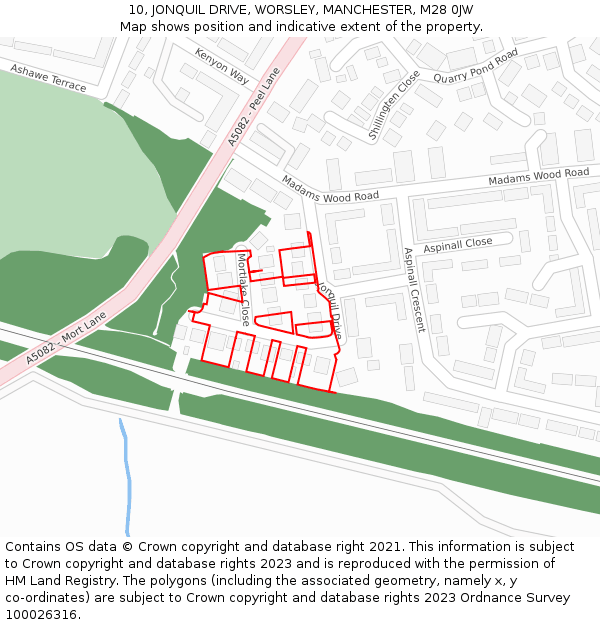10, JONQUIL DRIVE, WORSLEY, MANCHESTER, M28 0JW: Location map and indicative extent of plot
