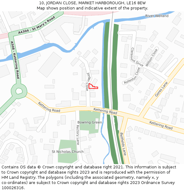 10, JORDAN CLOSE, MARKET HARBOROUGH, LE16 8EW: Location map and indicative extent of plot